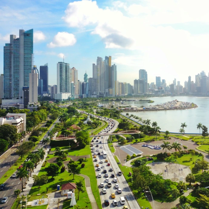 Avenida Balboa and the skyscrapers in the background in Panama City, Panama