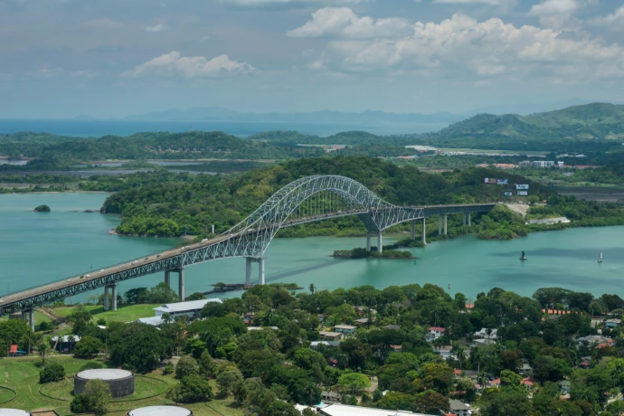 Bridge of the Americas and the river and surrounding landscape in Panama.